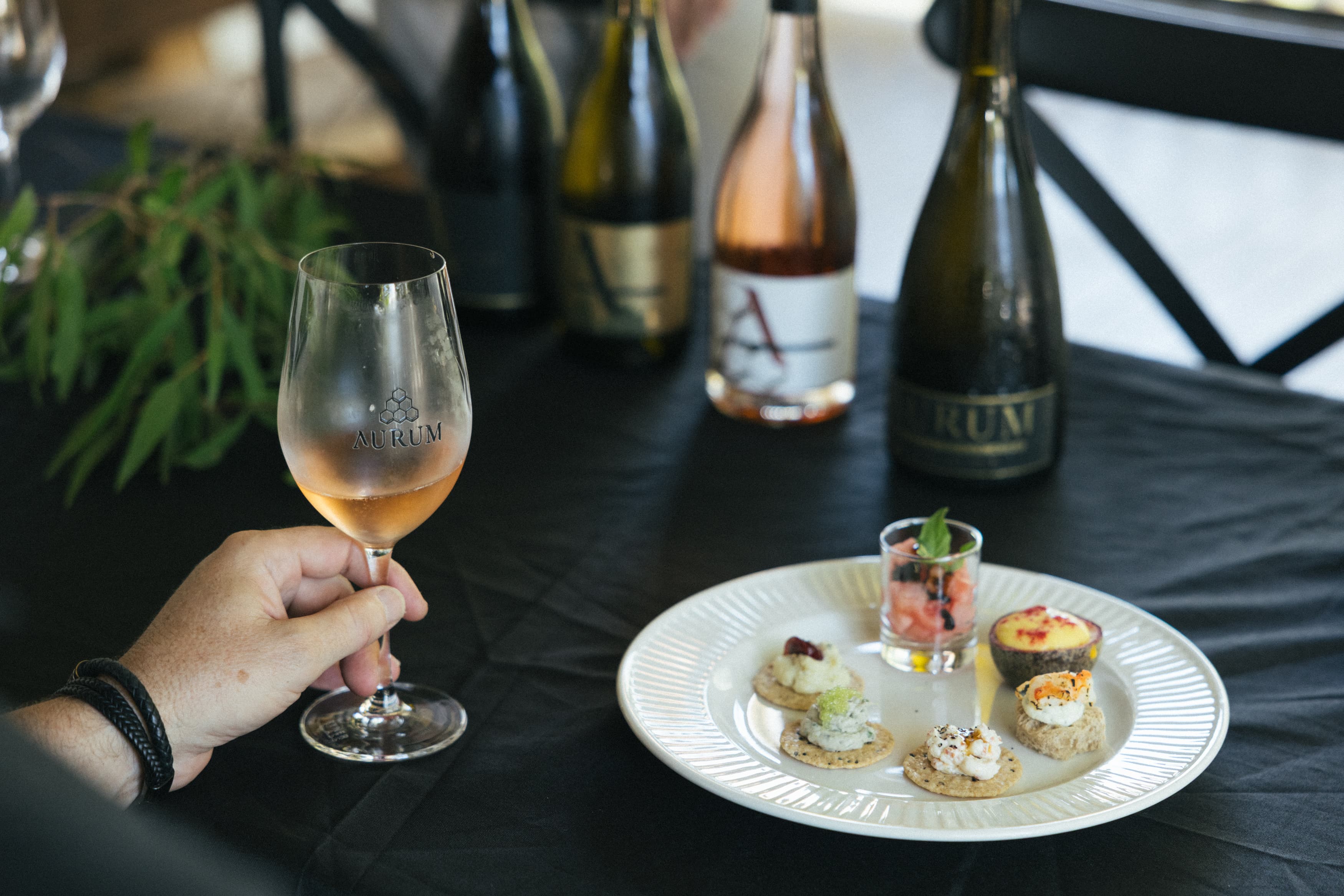 Michelin-curated canapés served at an AURUM cellar door tasting
